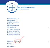 Our identification number on the letter from De Incassokamer BV